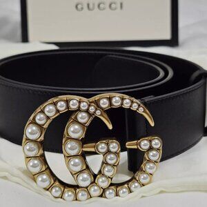 Gucci Pearl Black Leather Belt